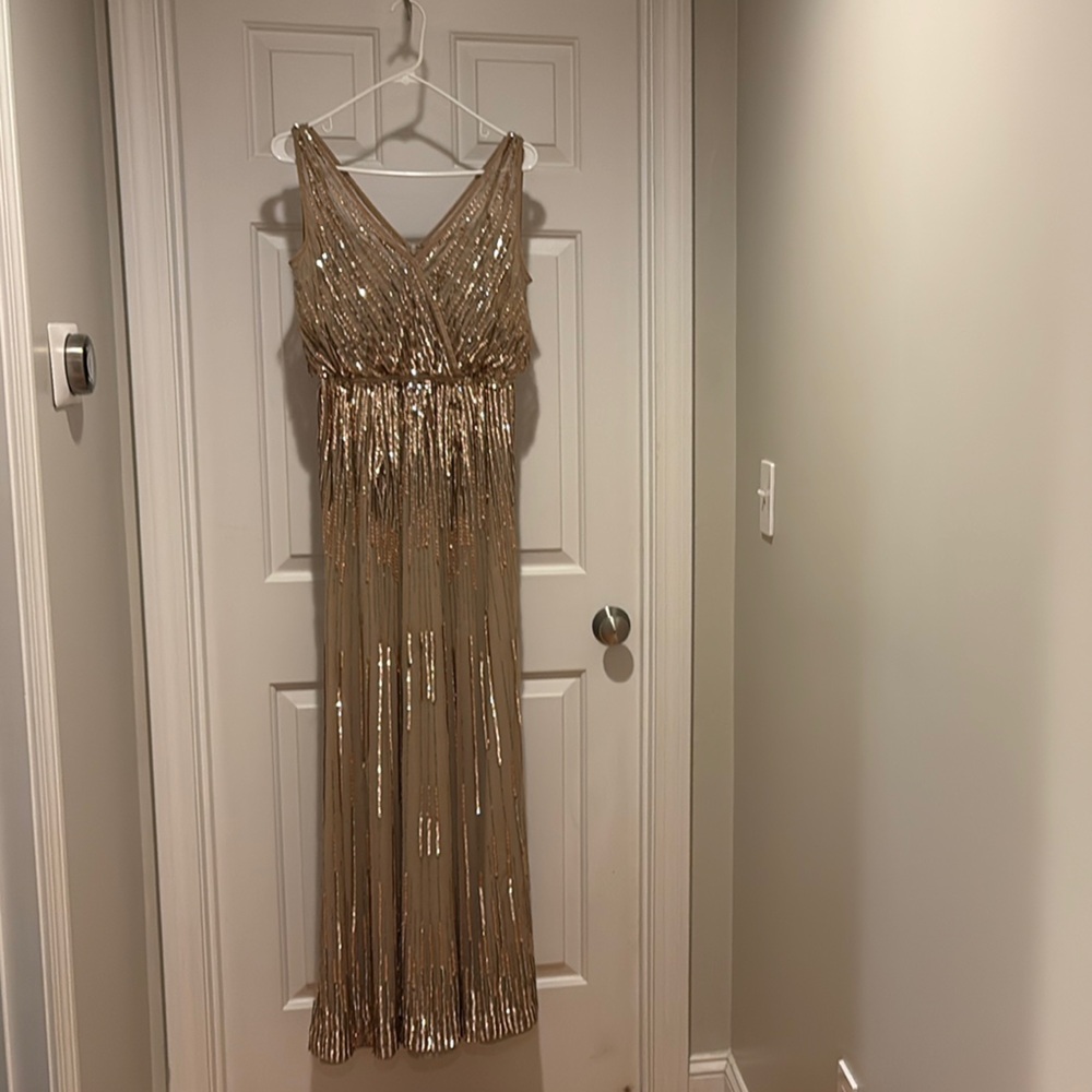 Adrianna Papell Gold Sequin Maxi Dress
